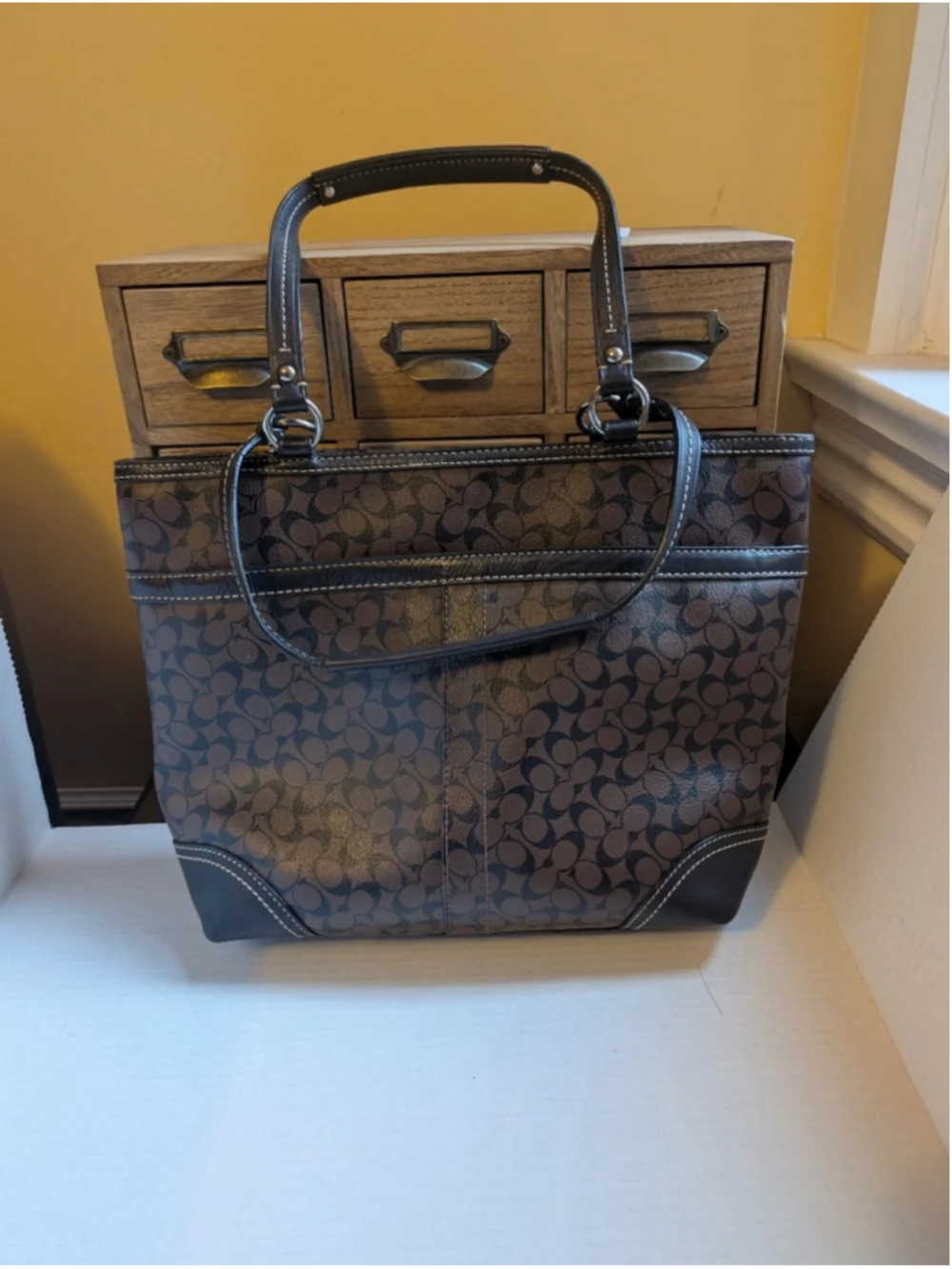 Coach Heritage Signature C Chelsea Stripe Leather Shoulder Tote Bag In VGUC
